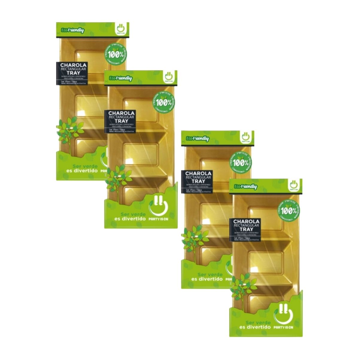 12pz Charola Botanera Rectangular 3 Divisiones Desechable
