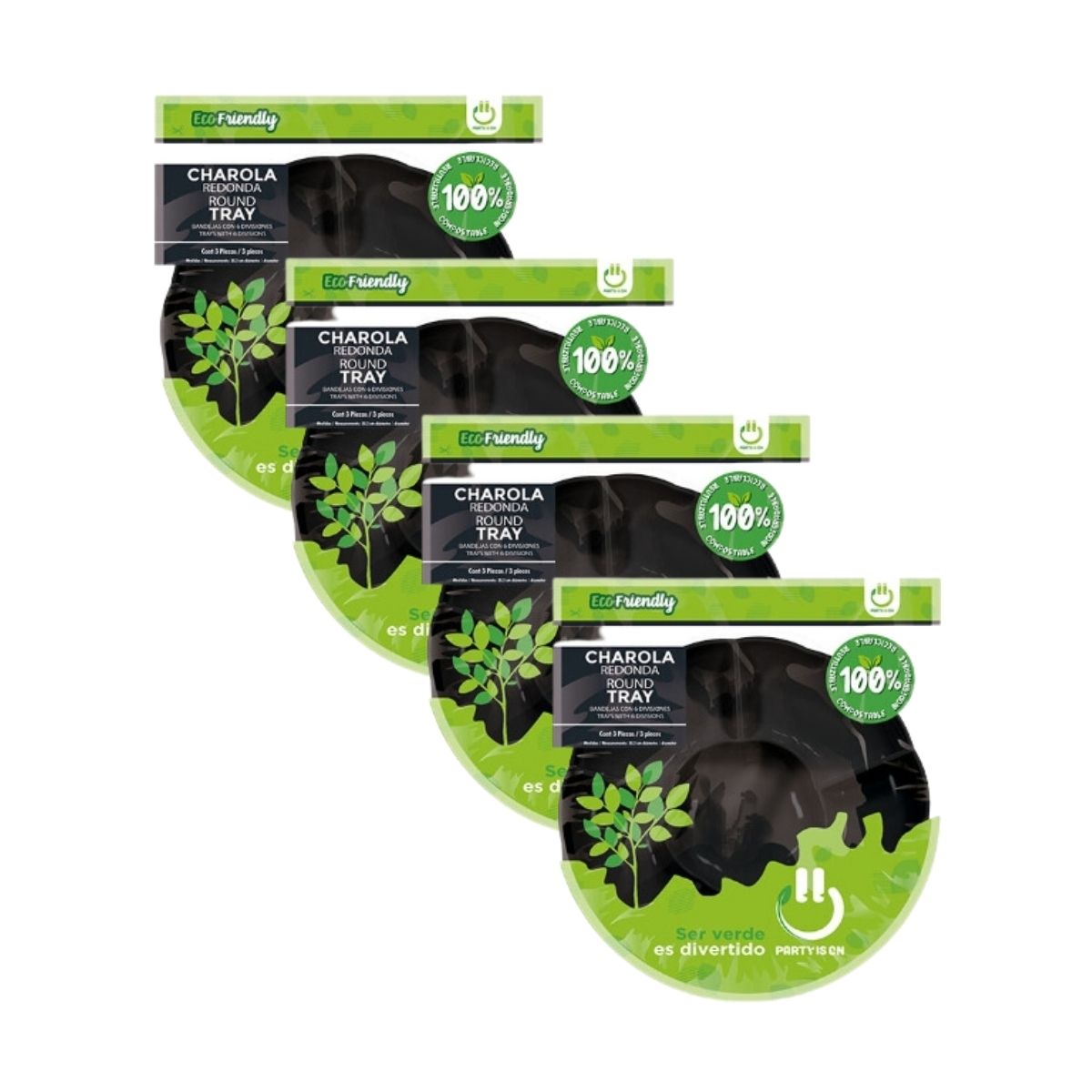 12pz Charola Botanera Redonda 6 Divisiones Desechable Fiesta
