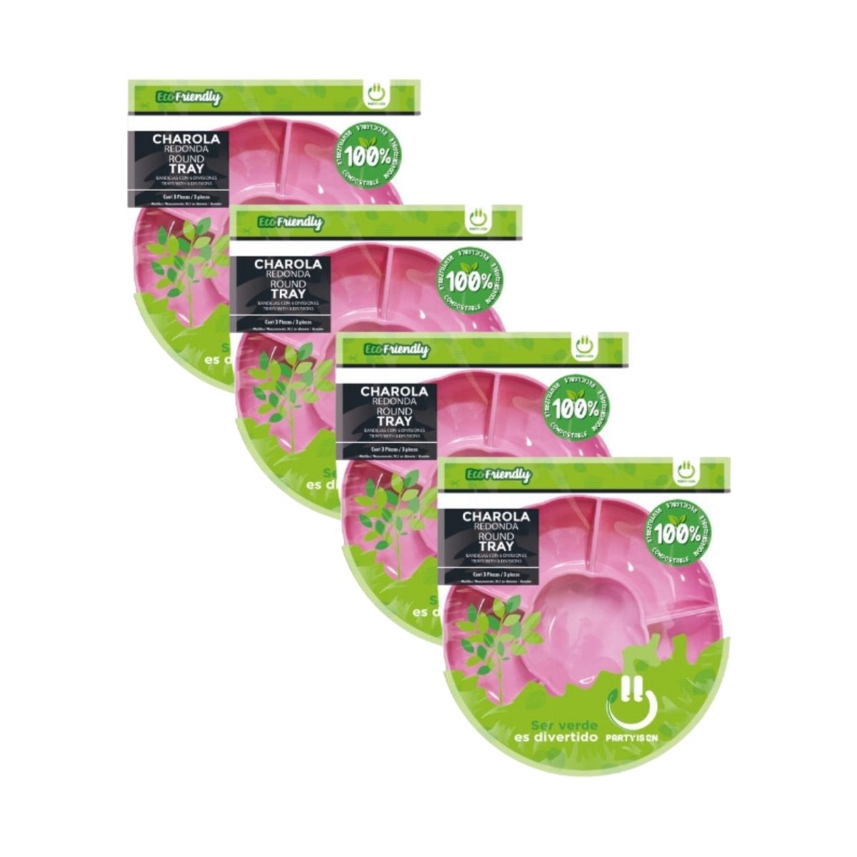 12pz Charola Botanera Redonda 6 Divisiones Desechable Fiesta