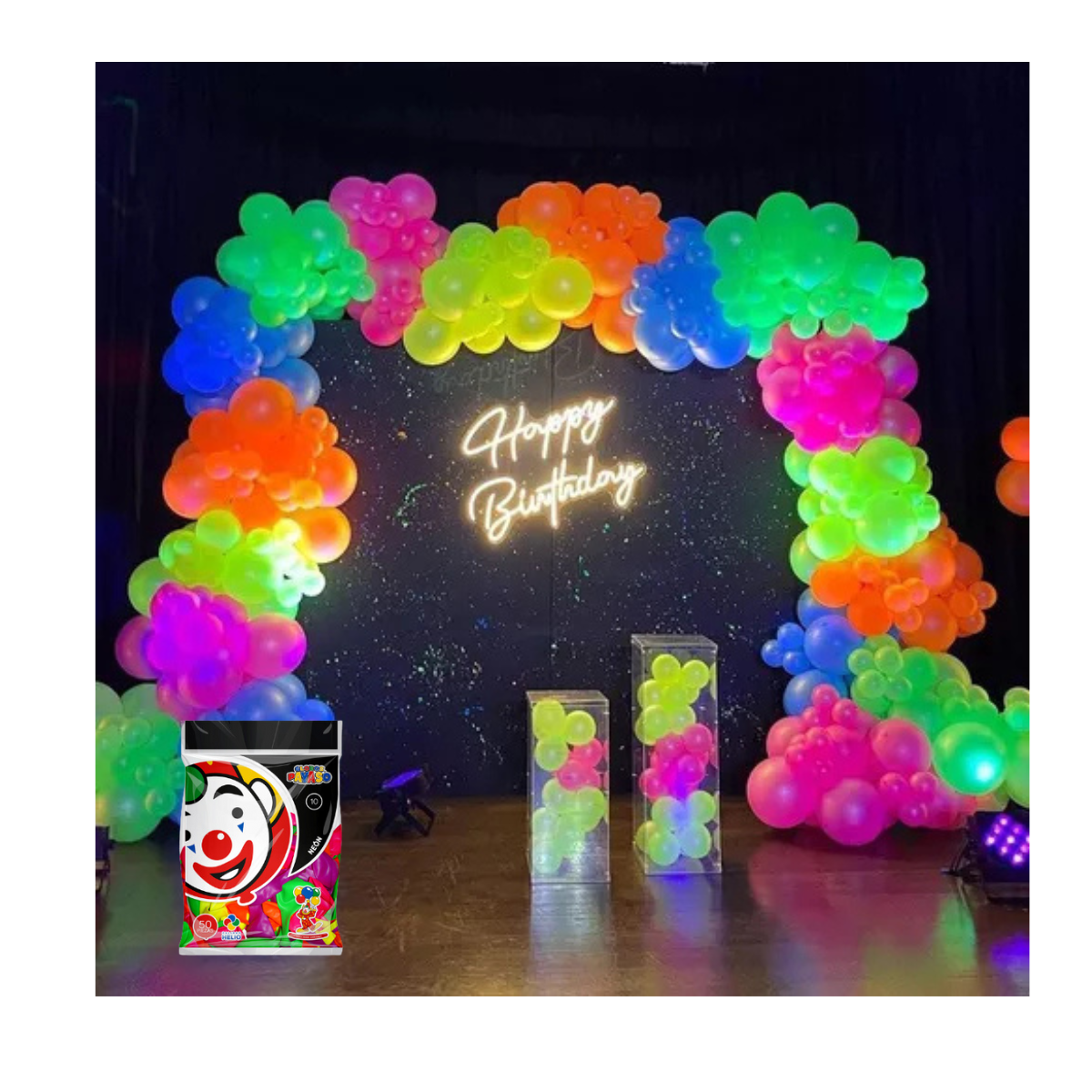 Globo Payaso Surtido-neon N° 10 Bolsa C/100 Pzs Fiestas