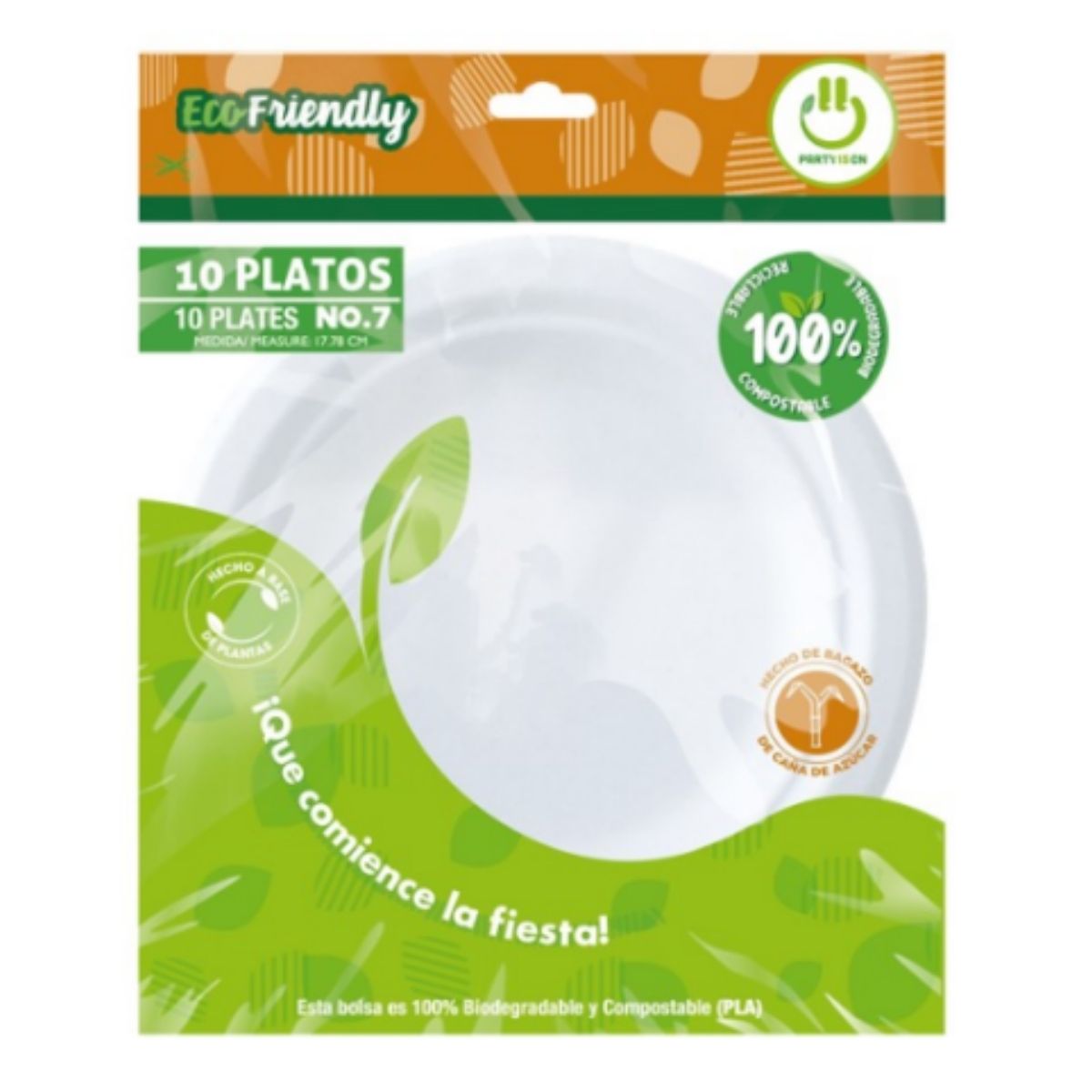10pz Platos Biodegradable Party Is On Plato Bagazo Caña N°7