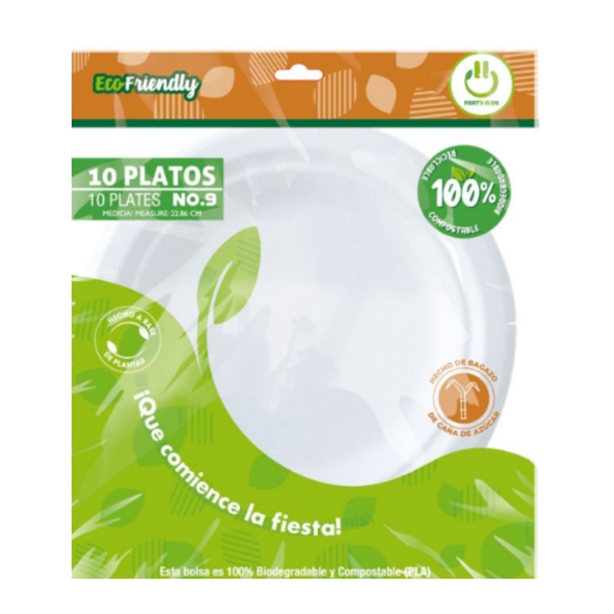 10pz Platos Biodegradable Party Is On Plato Bagazo Caña N°9