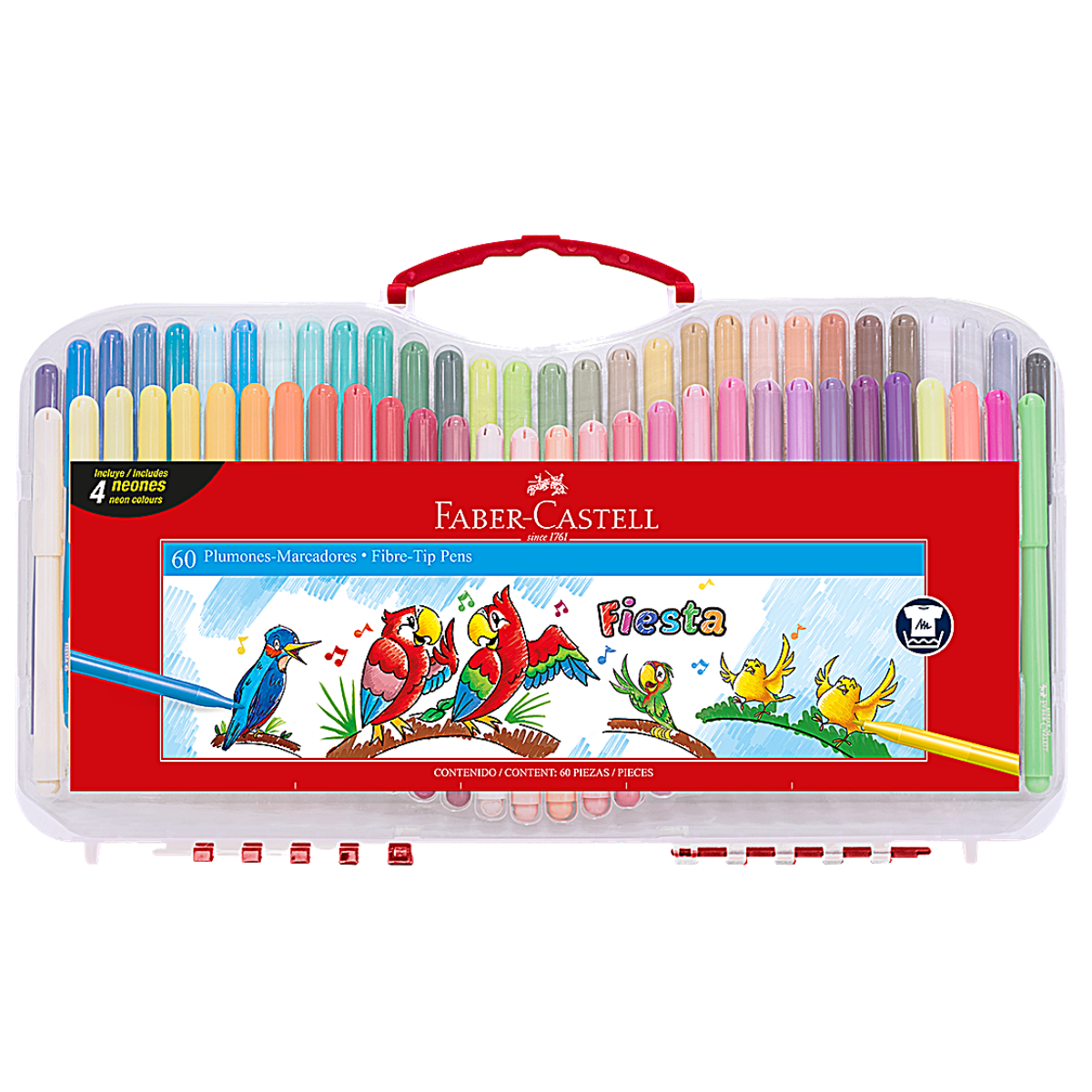 Plumones de Colores Faber Castell Fiesta Lavable 60 Pz - MarchanteMX