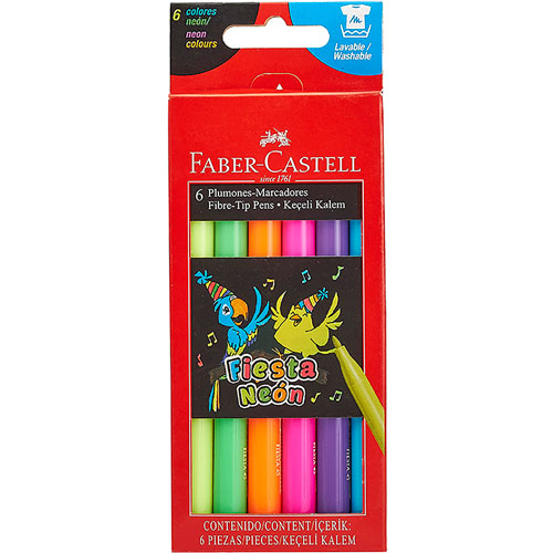 Plumones Lavables Faber Castell Fiesta Neón 6 Pz - MarchanteMX
