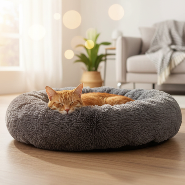 Cama Redonda Antiestrés AKSI PETIT para Perro y Gato 70cm (Gris)