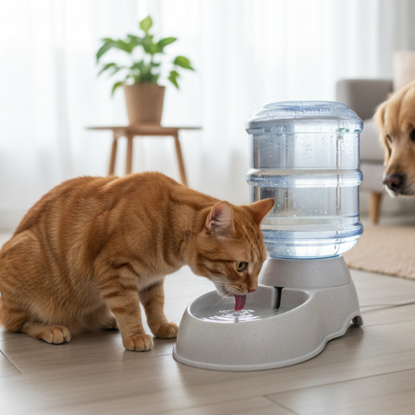 Bebedero Automático AKSI PETIT Mascotas, Dispensador por Gravedad con Válvula Antiderrame - 3.8L (Gris)