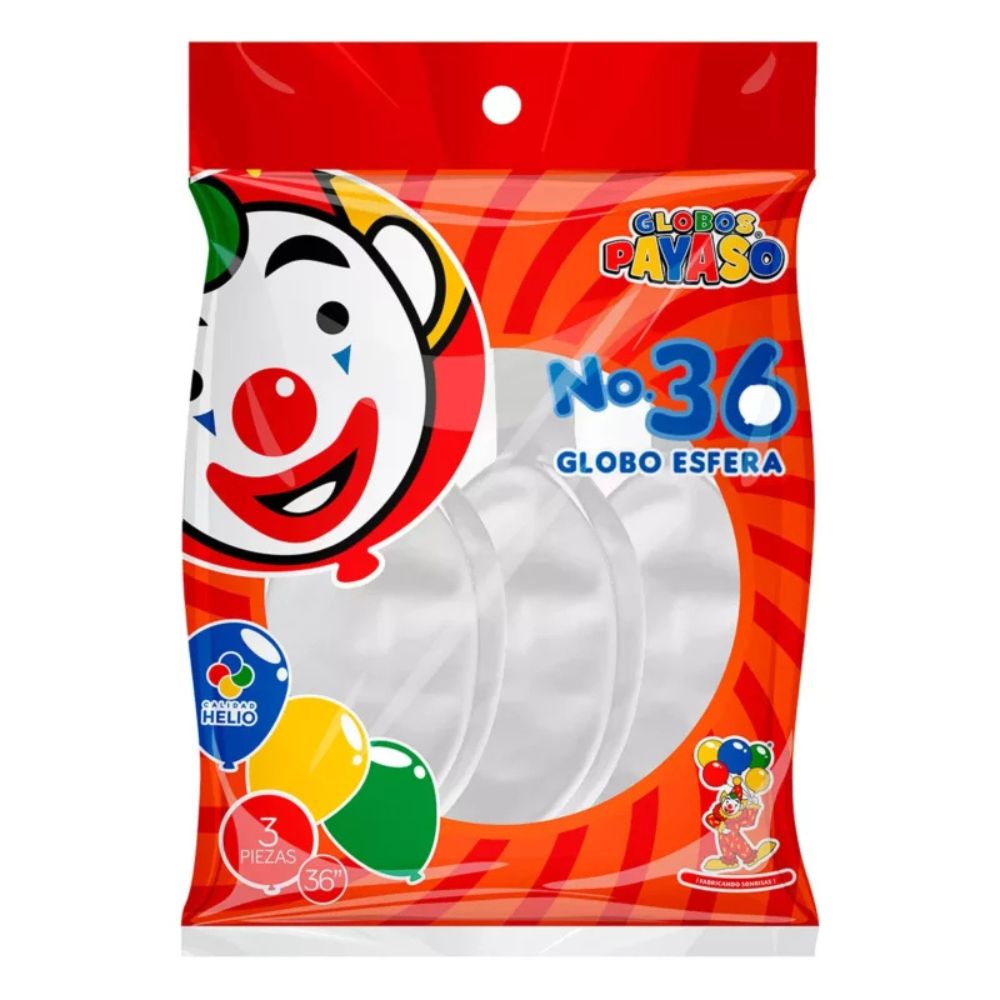 3pz Globos Gigantes Payaso Esféricos Numero 36 Colores Perla