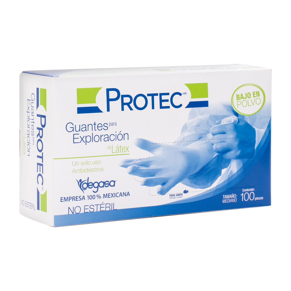 Caja con 100 Guantes Exploración Ambidiestro Latex Tamaño Mediano Protec