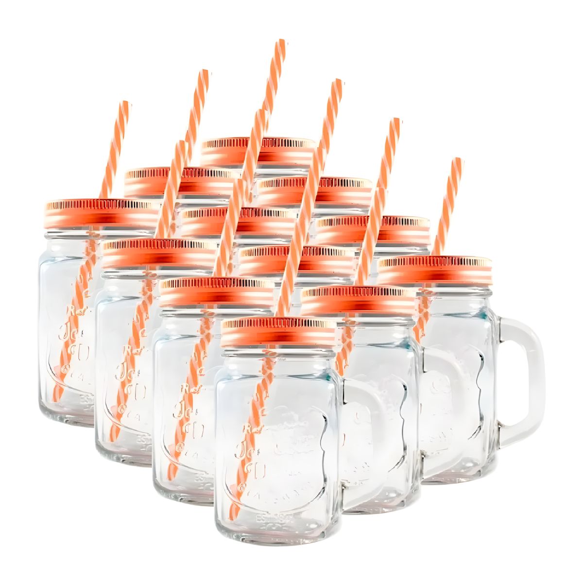 12 Vasos Mason Jar Ice Cold Drink Tapa Cobre Popote