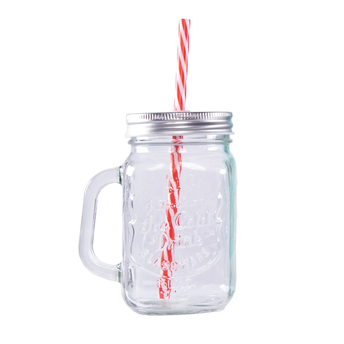 6 Tarros Mason Jar Ice Cold Drink Tapa Y Popote Mayoreo Asa Color Grabado Tapa Plata Hoyito Drink Lab