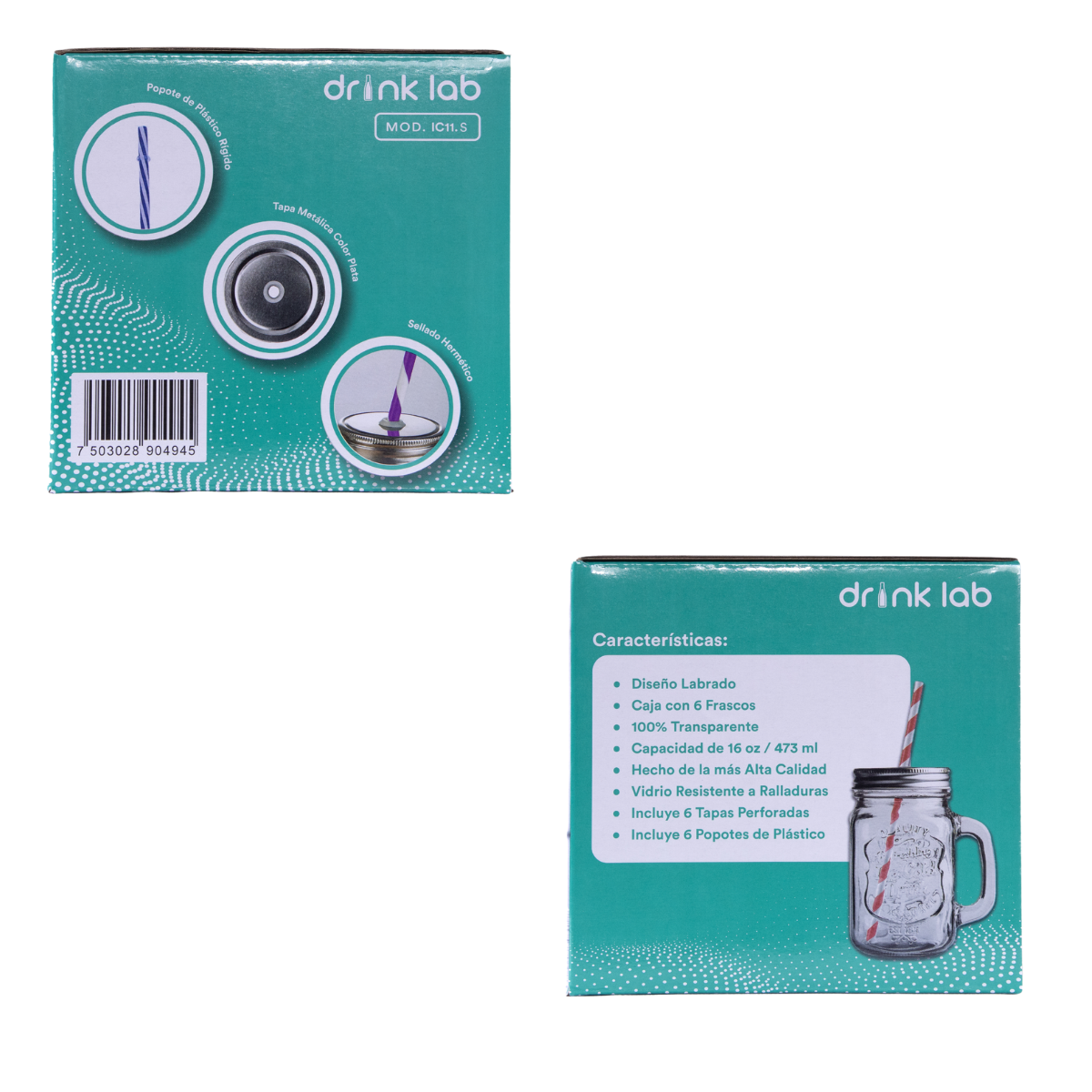 6 Tarros Mason Jar Ice Cold Drink Tapa Plata Y Popote Mayoreo Asa