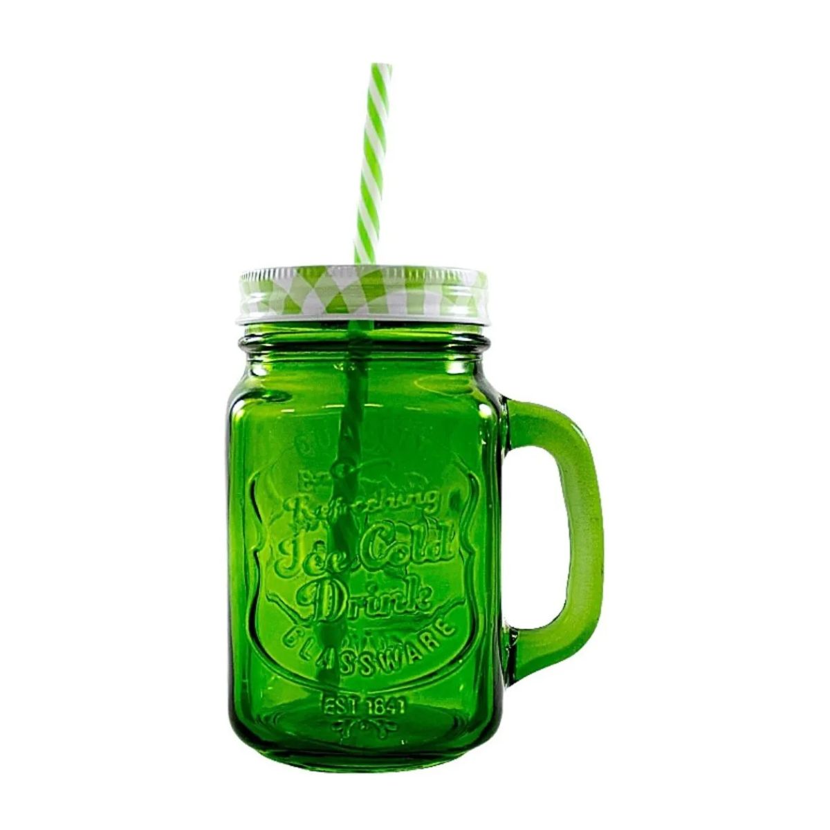 Mason Jar Grabado Vaso Tarro Con Tapa Y Popotes 6 Piezas Color Verde