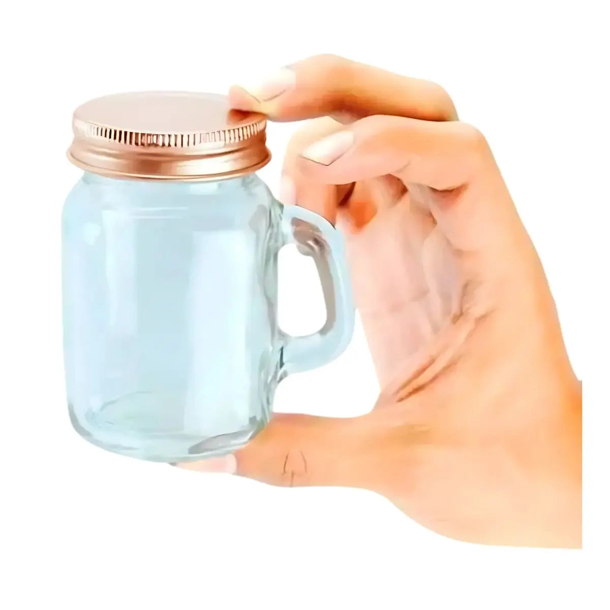12pz Mason Jars Mini c/Asa LISO tapa cobre completa - Coveme - vista trasera