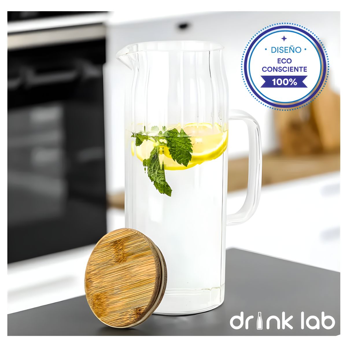 Set 2 Jarra Cairo Tapa Bambu Vidrio 1.2 Litros Hogar Transparente