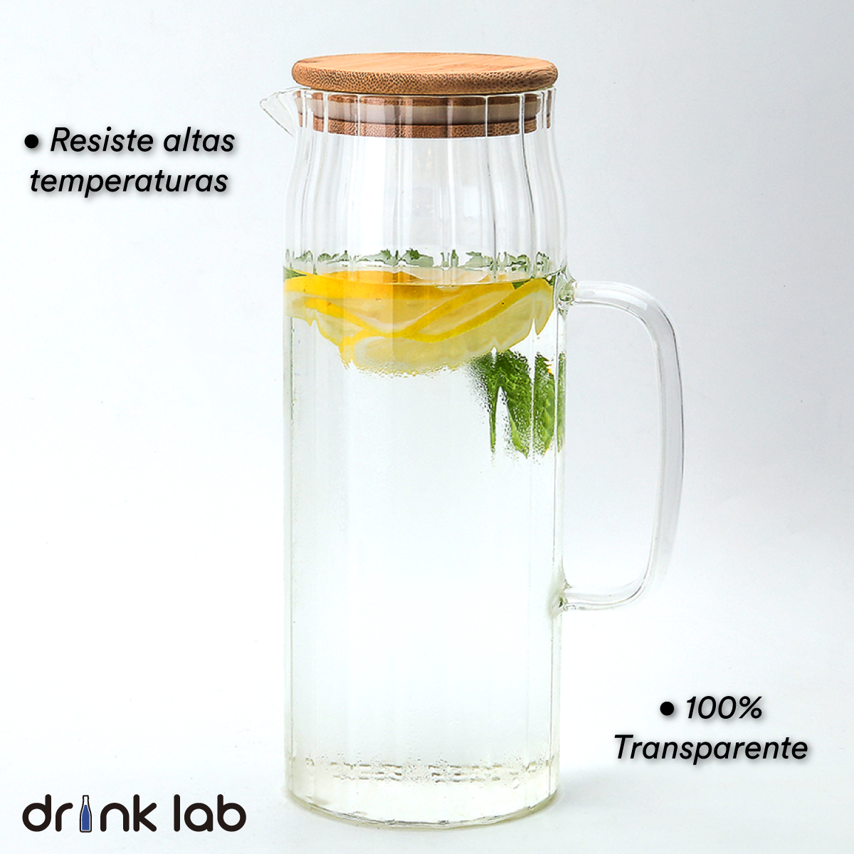 Jarra Cairo Tapa Bambu Vidrio 1.2 Litros Hogar Transparente