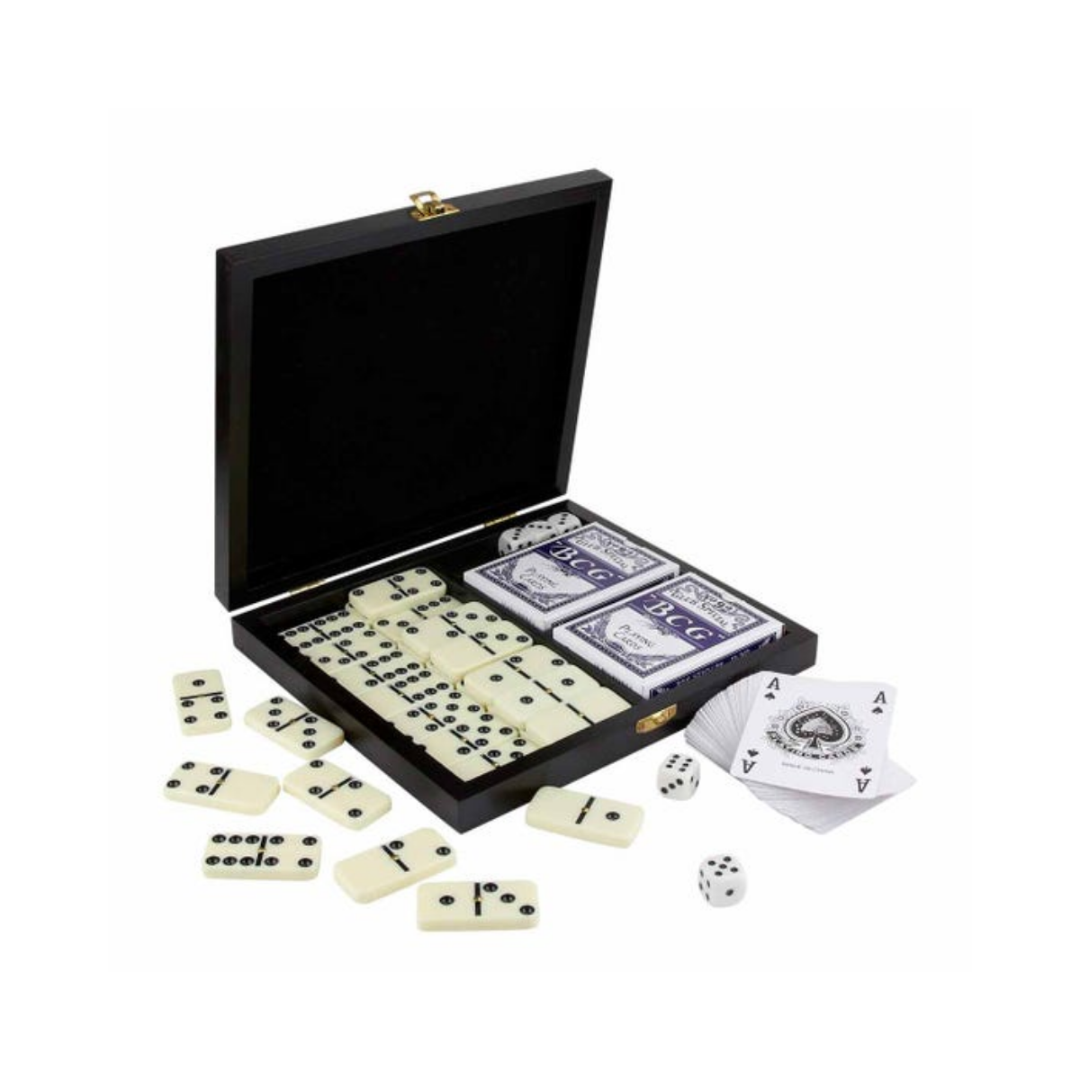 Set Juego Arua Promoopcion Caja Madera Domino Baraja Dados