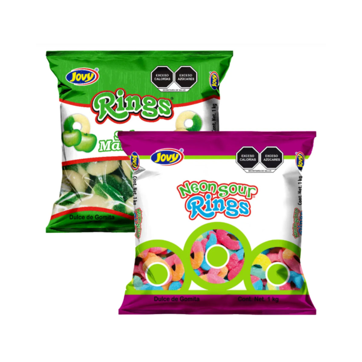 2pz Rings Neon Y Manzana Jovy 1 Kg C/u Gomitas Fiestas