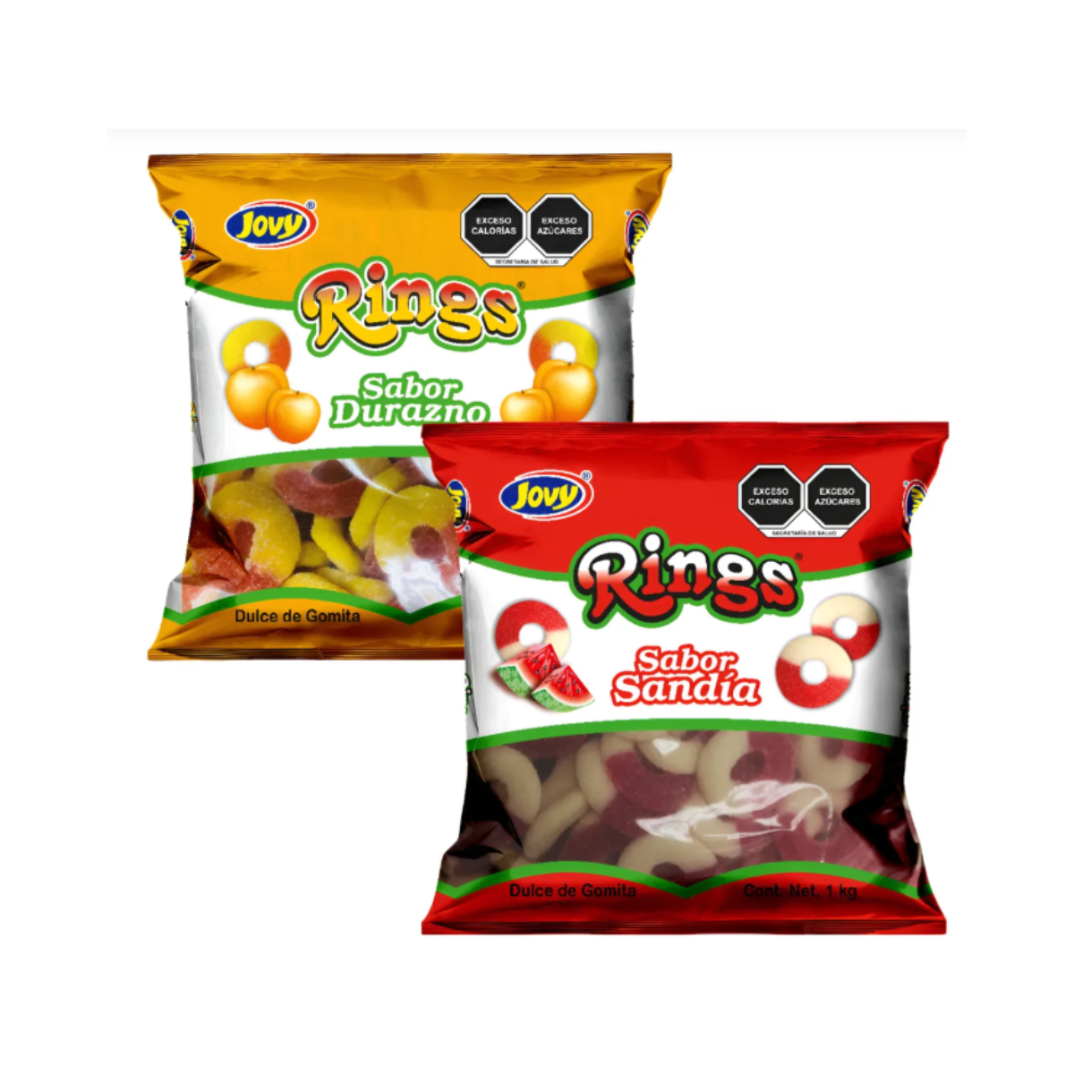 2pz Rings Durazno Y Sandia Jovy 1 Kg C/u Gomitas Fiestas