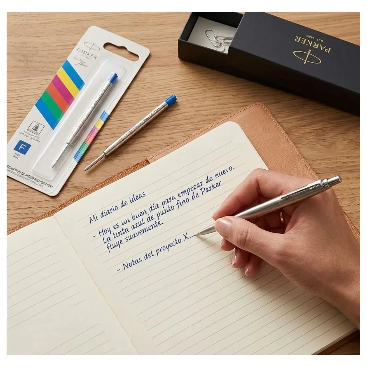 Boligrafo Parker Jotter + 2 Repuestos Tinta Azul Punto Fino