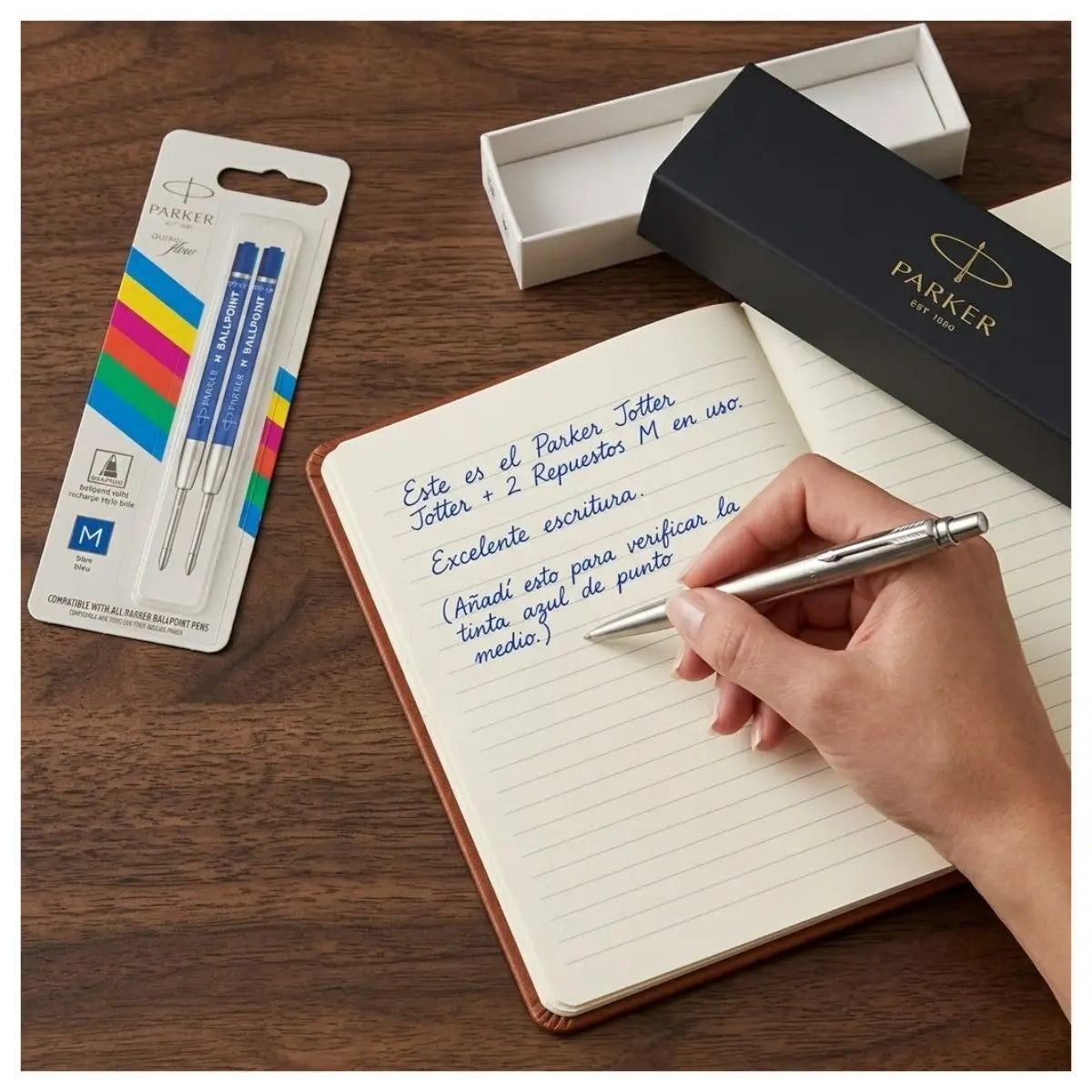 Bolígrafo Parker Jotter + 2 Repuestos Tinta Azul Punto Medio