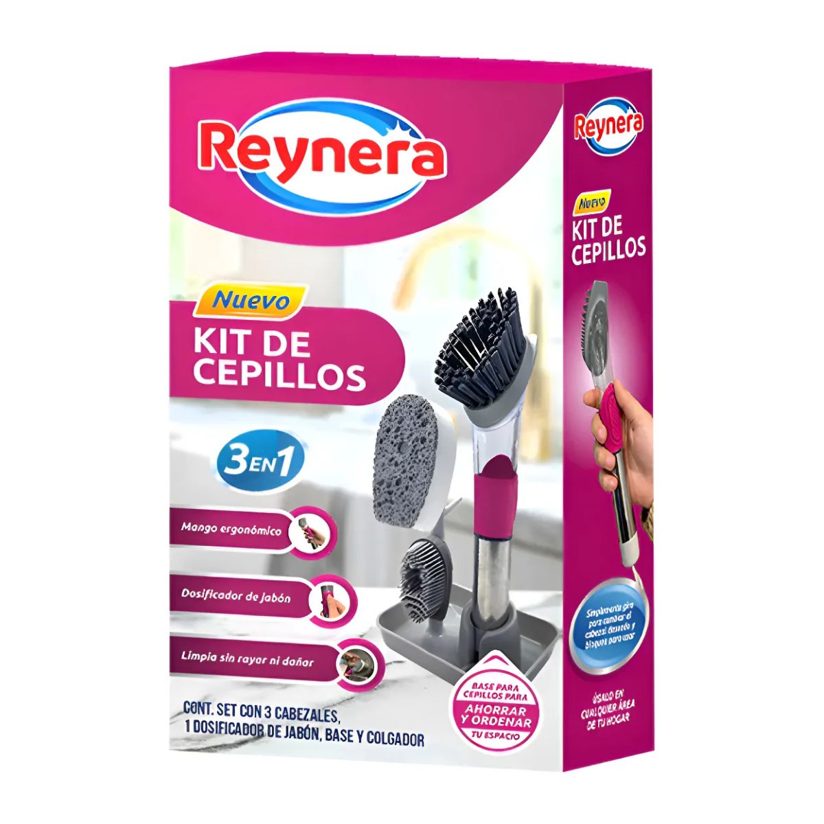 Kit 3 Cepillos Reynera Cabezas Intercambiables Multiusos Gris