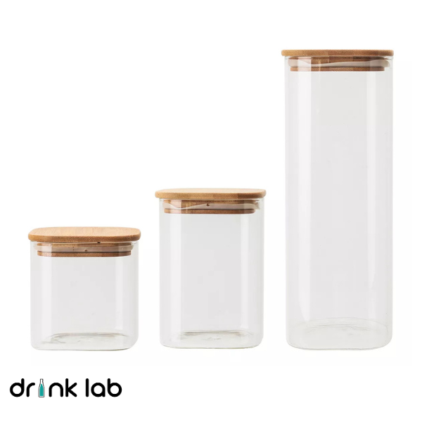 3 Recipientes Hermetico Vidrio Tapa Bambu - Drink Lab