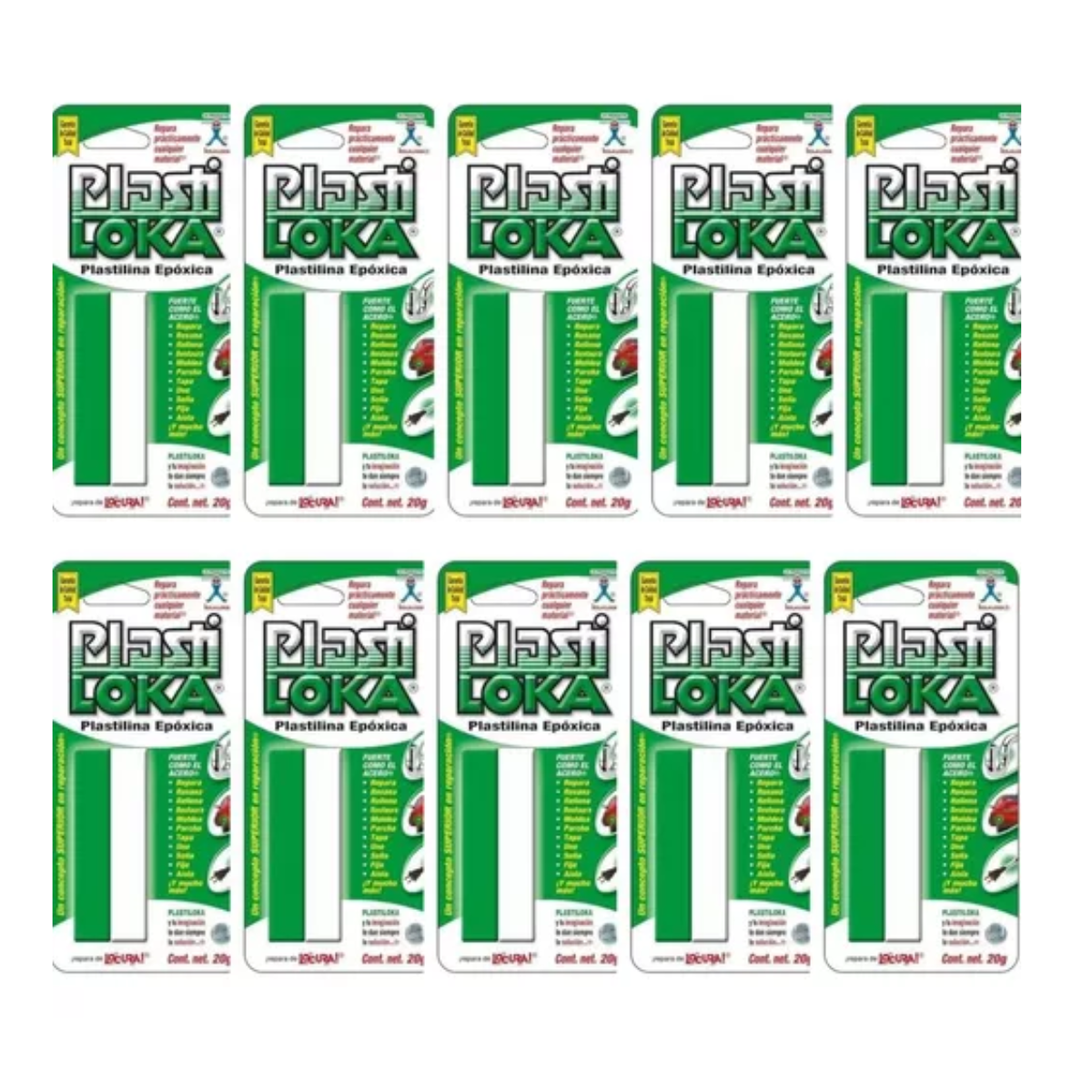 Caja 10 Plastilinas Epoxica Plasti Loka 20g Kola Loka