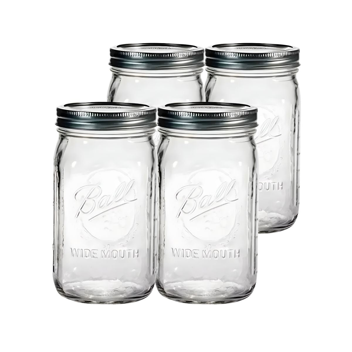 Frasco Vidrio Mason Jar Ball 32 Oz Boca Ancha Original 4 Pz Transparente