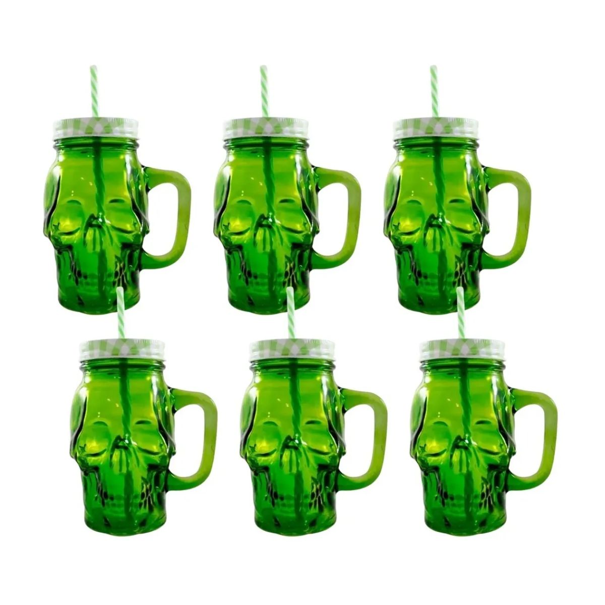 Mason Jar Tarro Vaso Calavera Skull Frasco Verde 6 Pz