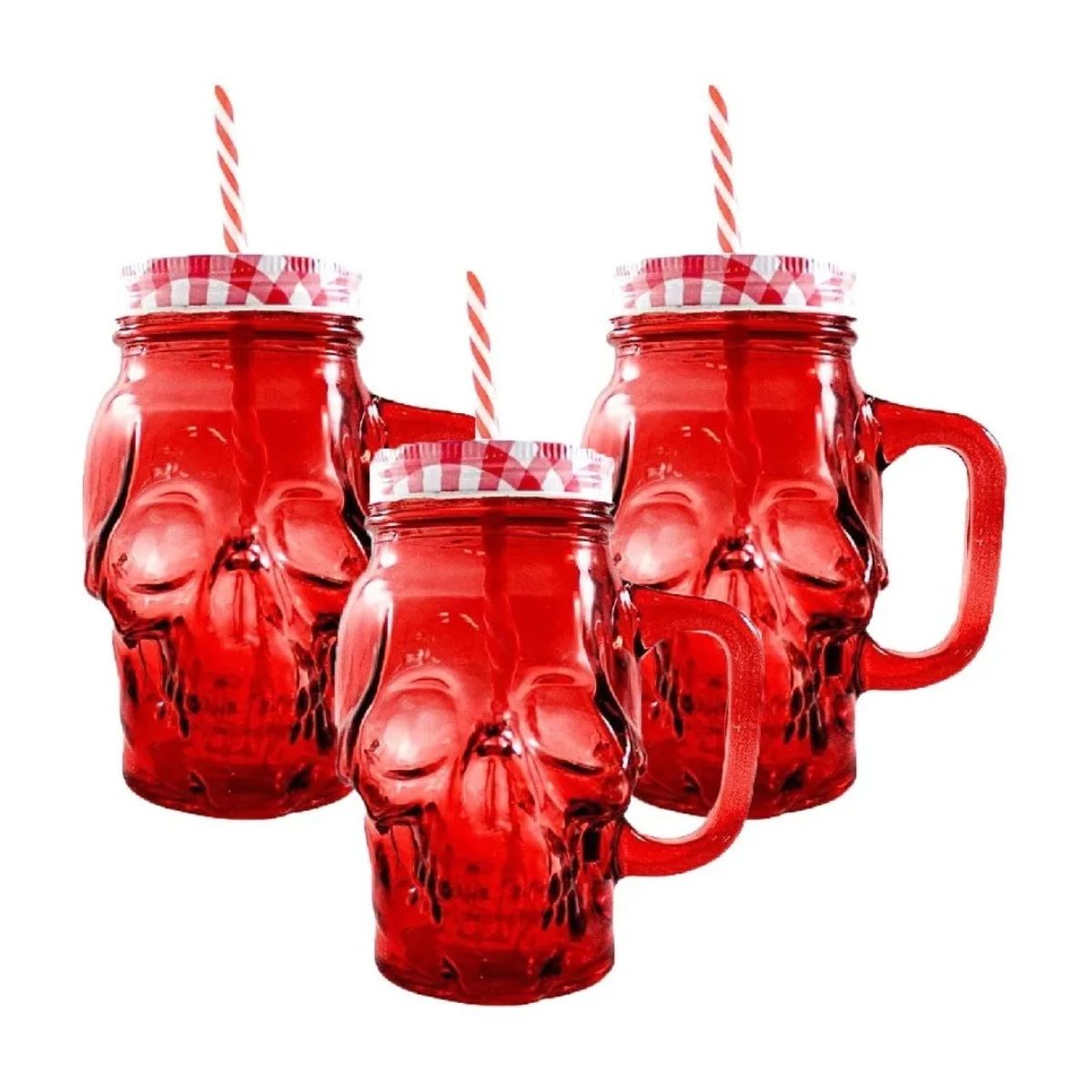 3pz Tarros Calavera Vaso Frasco Vidrio Mason Jars Cerveza Color Rojo
