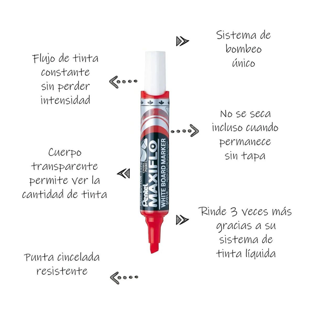 4 Marcadores Pizarron Blanco Pentel Maxifilo