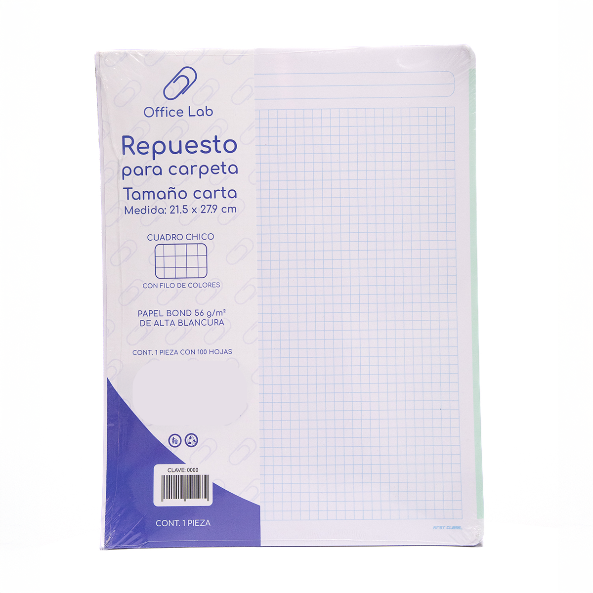 100 Hojas Repuesto Carpeta Office Lab Carta Cuadro Chico