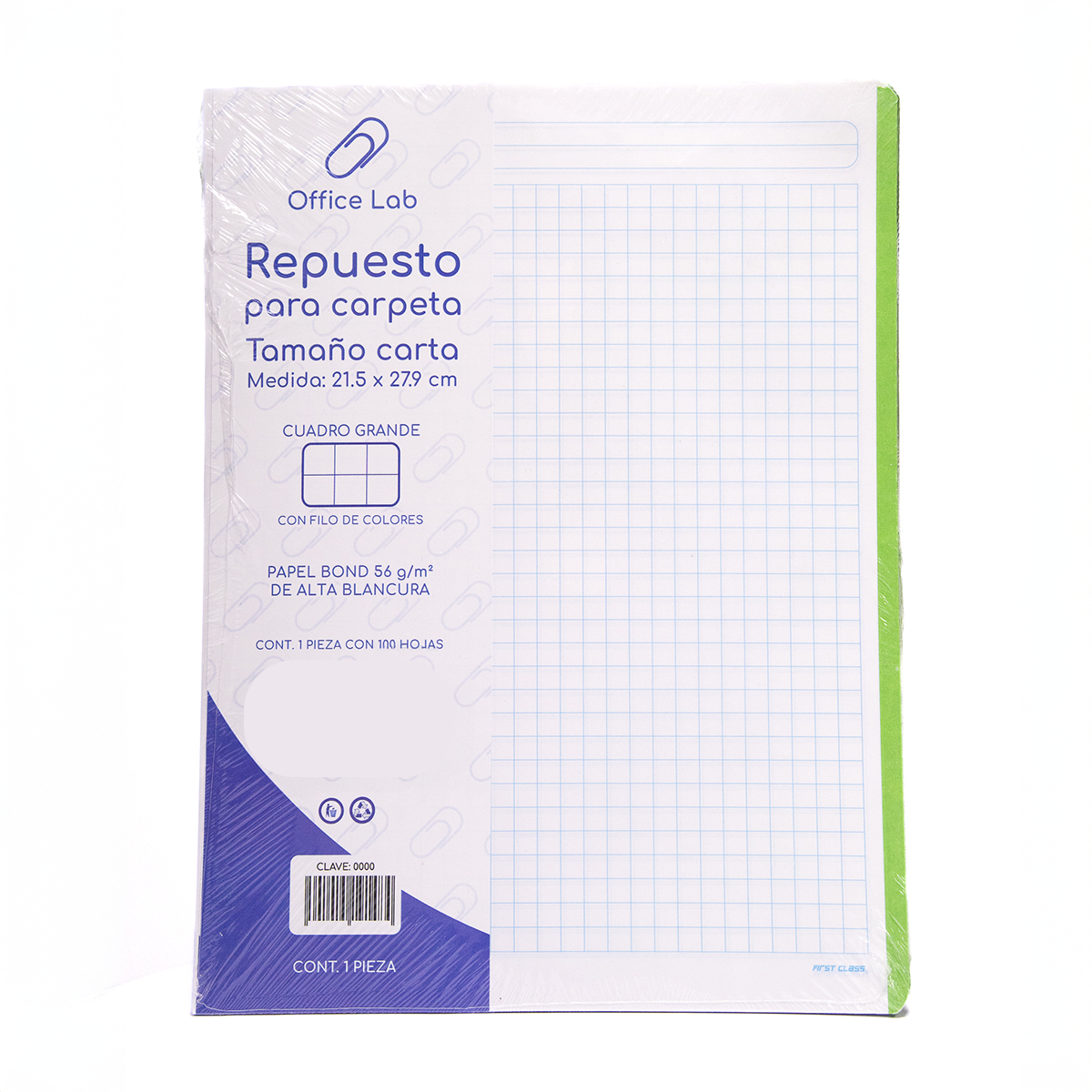 100 Hojas Repuesto Carpeta Office Lab Carta Cuadro Grande