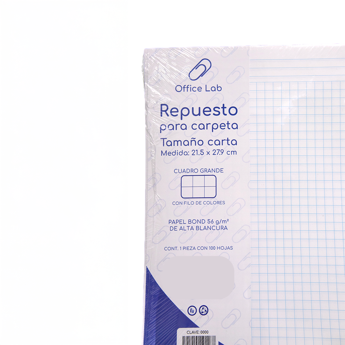 100 Hojas Repuesto Carpeta Office Lab Carta Cuadro Grande