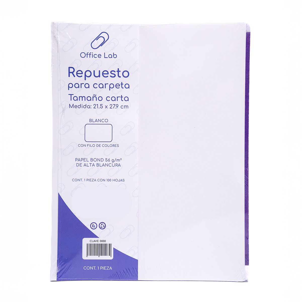 100 Hojas Repuesto Carpeta Office Lab Carta Blancas