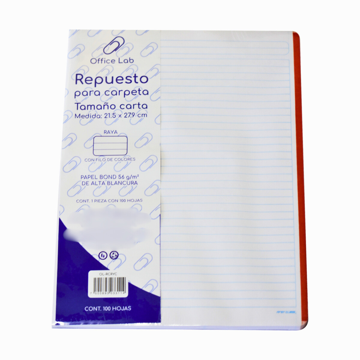 100 Hojas Repuesto Carpeta Office Lab Carta Rayada Escolar