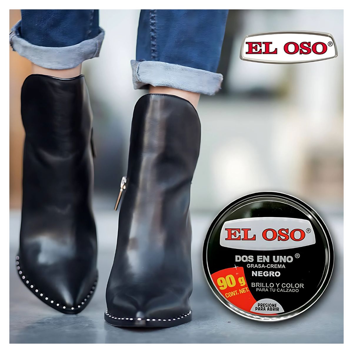 Grasa Crema Calzado El Oso Dos En Uno Color Negro 90g