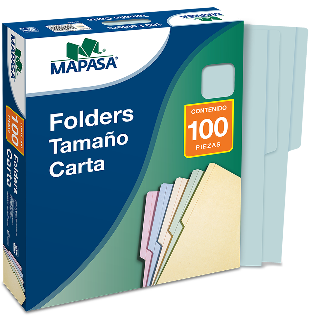 100pzs Folder Mapasa Tamaño Carta Color Azul Liso