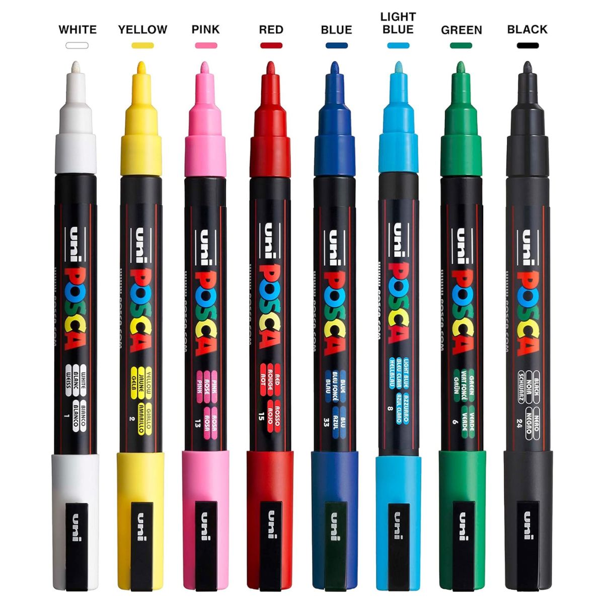 8 Marcadores Posca Punta Fina Redonda Colores Surtidos