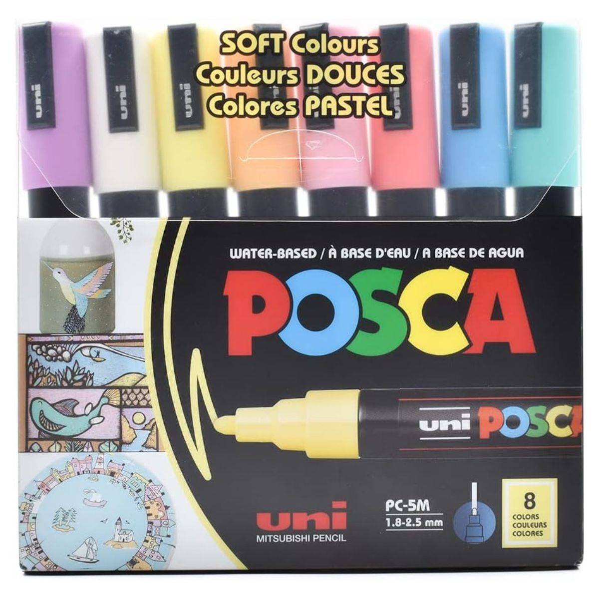 8 Marcadores Posca Punta Media Redonda Colores Pastel