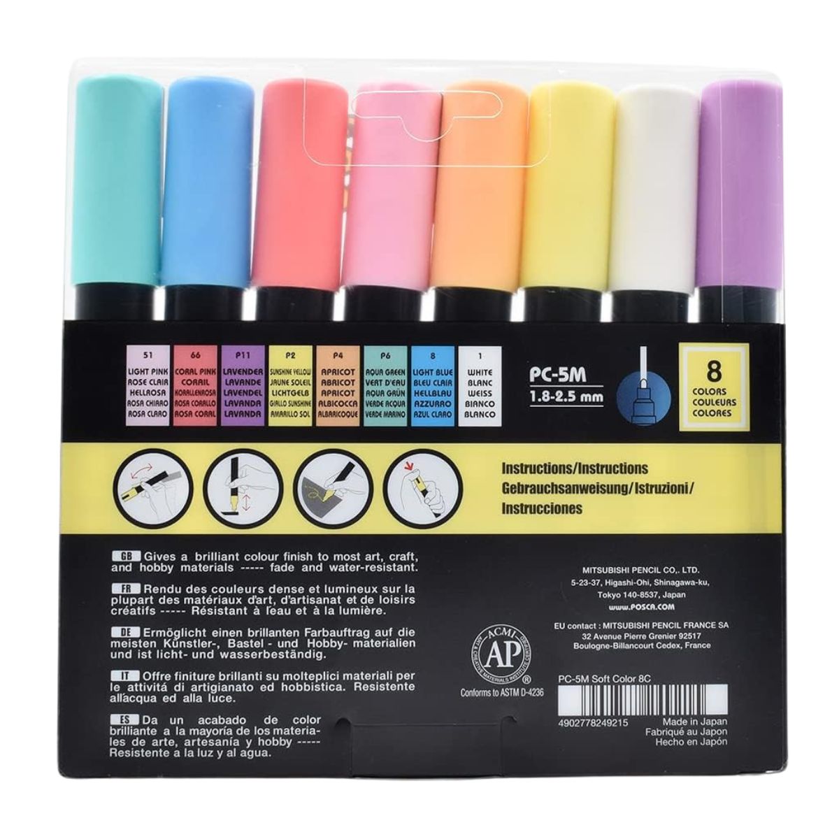 8 Marcadores Posca Punta Media Redonda Colores Pastel