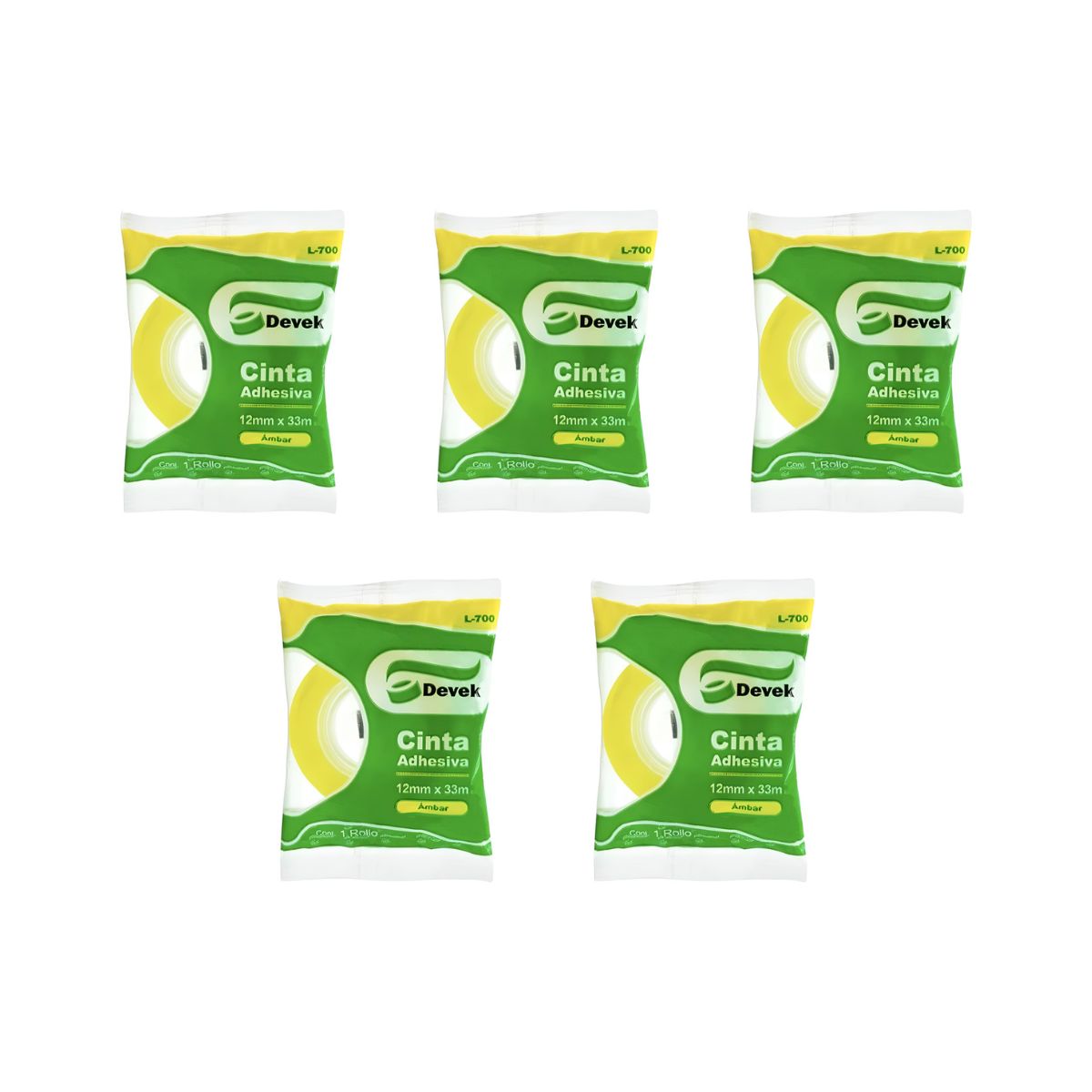 Pack 5 Cinta Corte Facil Devek 12mmx33m Transparente Escolar