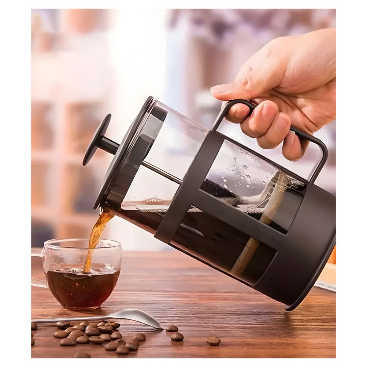 2pzas Cafetera Prensa Francesa 350ml Vaso Vidrio Color Negro Transparente
