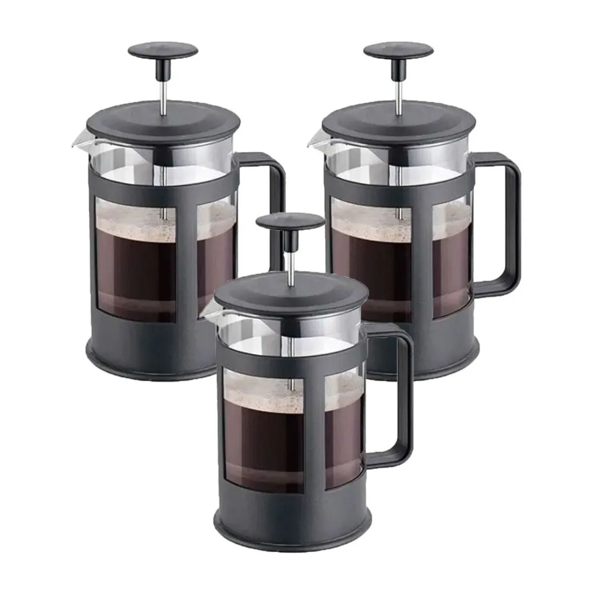 3pz Cafetera Prensa Francesa 800ml Vaso Vidrio Embolo Color Negro