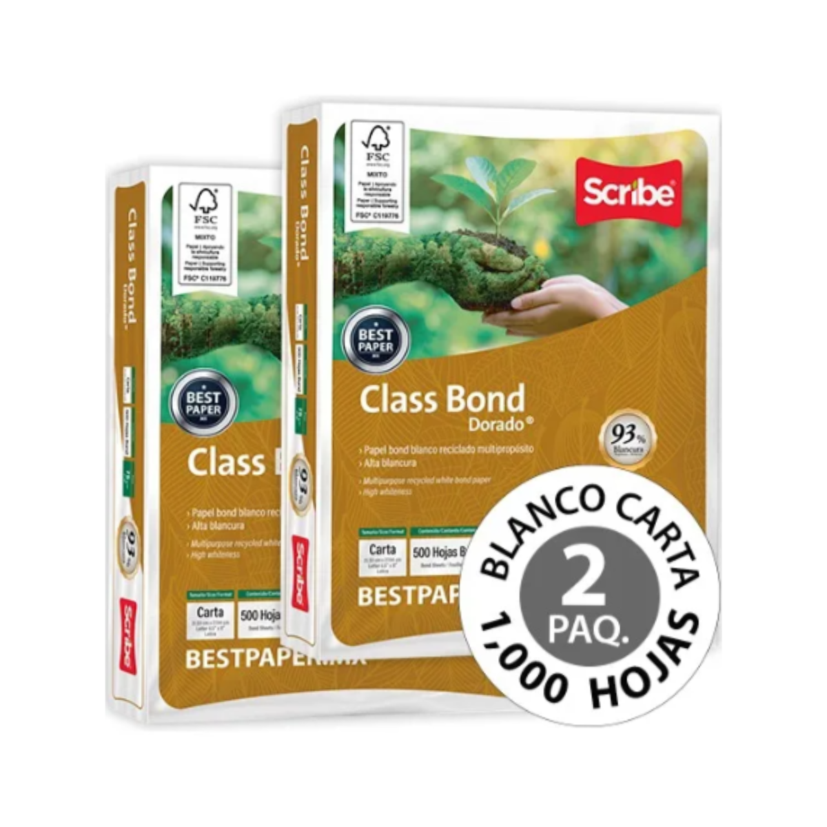 2 Pack Papel Bond Scribe Tamaño Carta Dorado 1000hjs Blanco