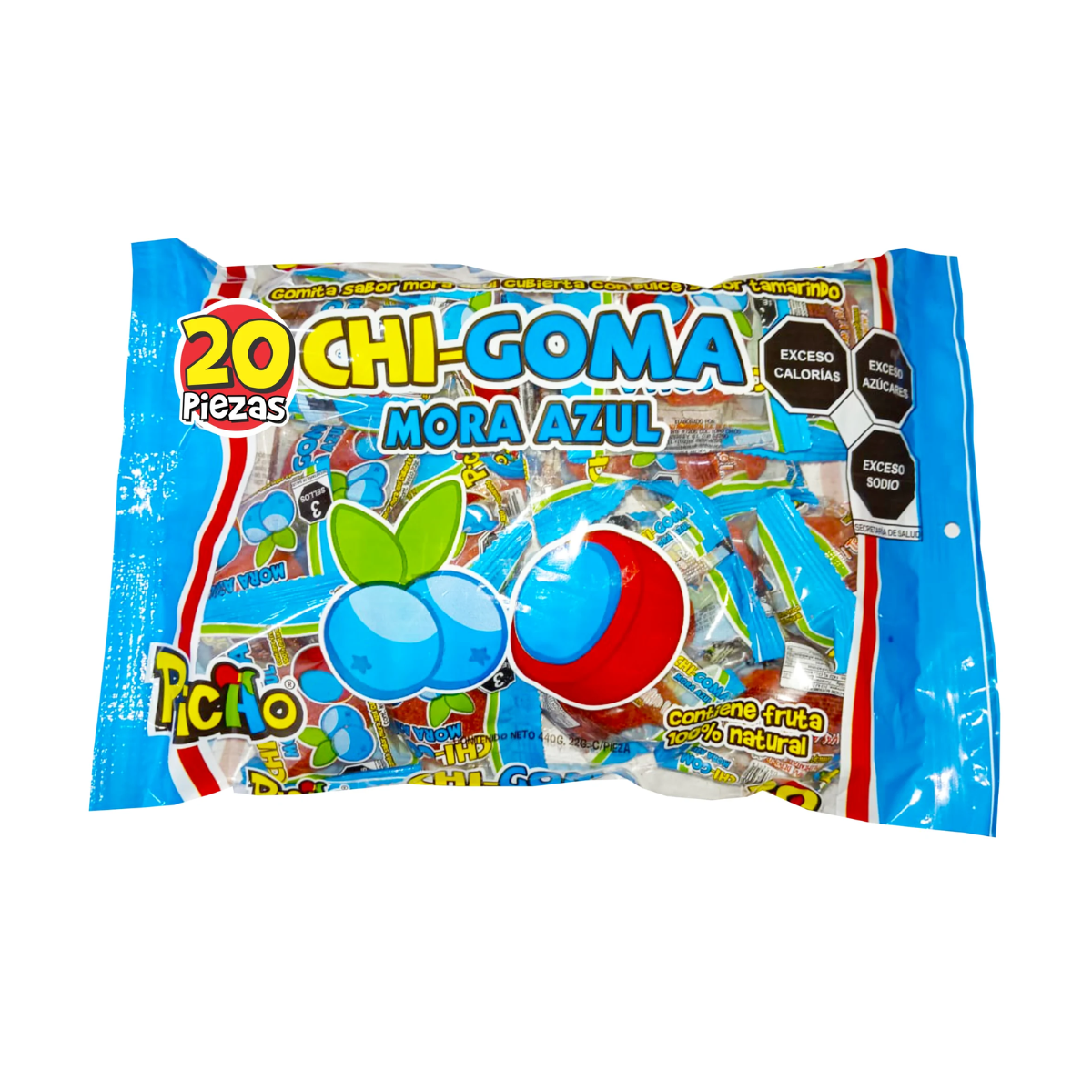 20 Gomitas Sabor Mora Azul Cubierta Tamarindo Picao Dulce