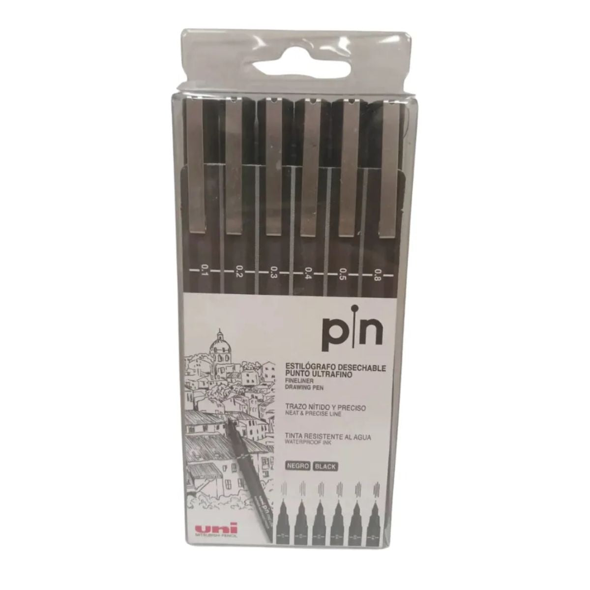6 Estilografo Ultrafino Pin Uni Ball Color Negro Dibujo