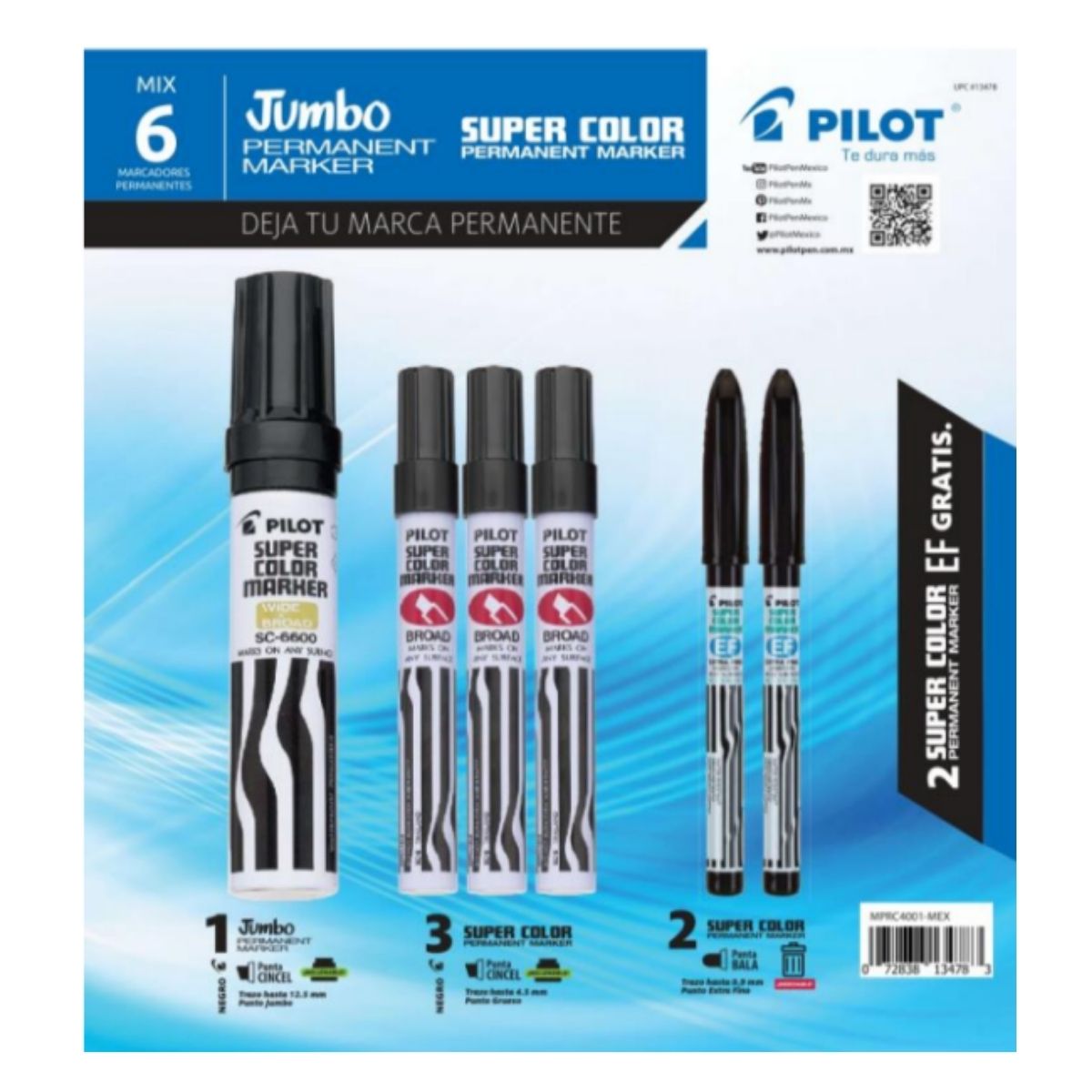 Kit Marcadores Permanentes Pilot Difentes Tamaño Color Negro