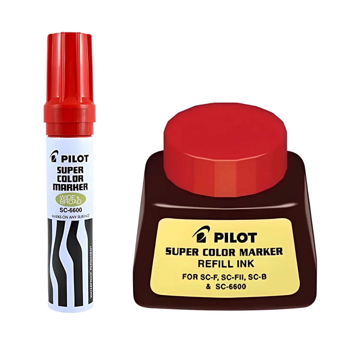 1 Marcador Jumbo Pilot Rojo Permanente + Bote Tinta Refil