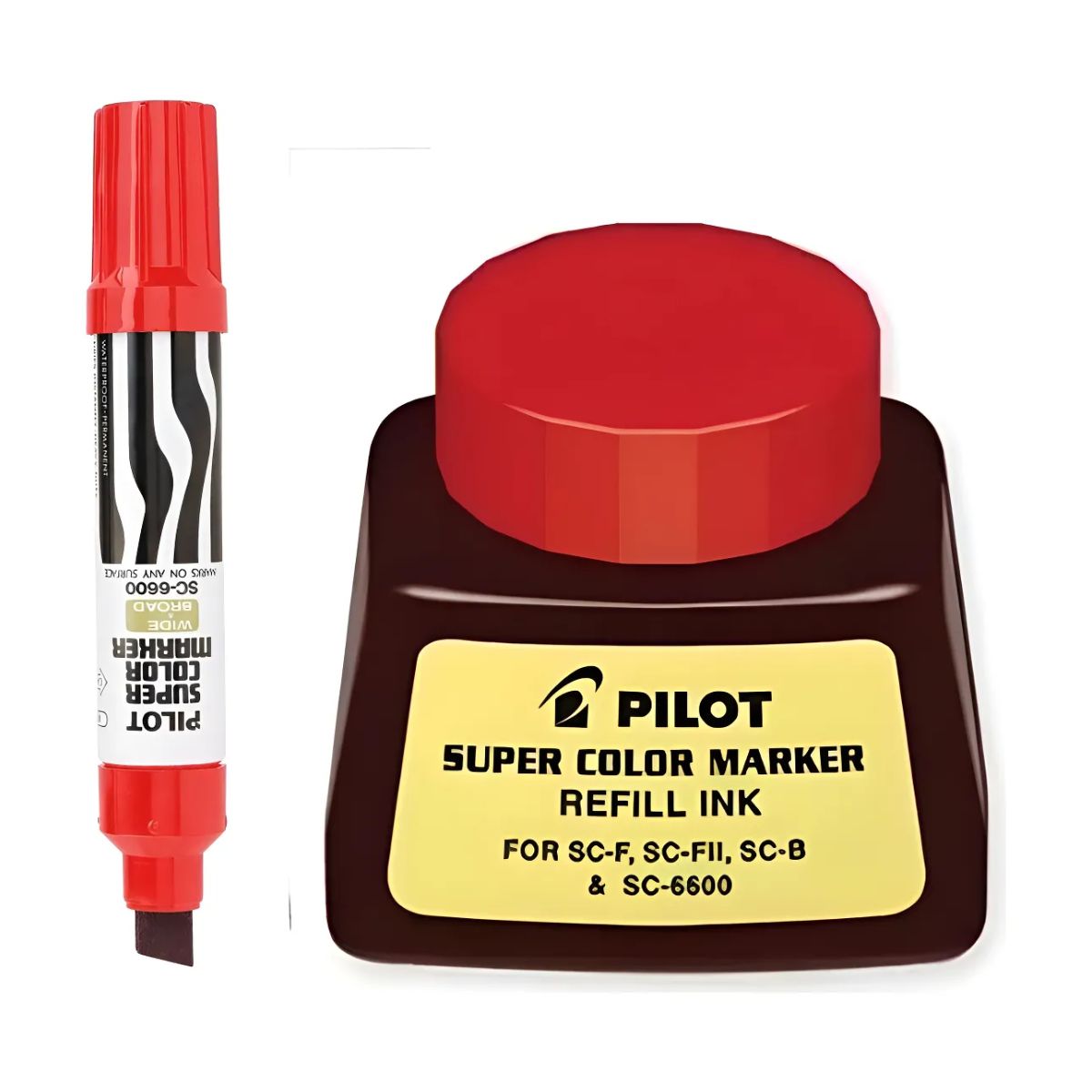 1 Marcador Jumbo Pilot Rojo Permanente + Bote Tinta Refil